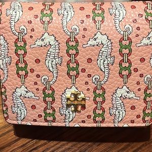 Tory Burch seahorse  tri-fold wallet snaps closed